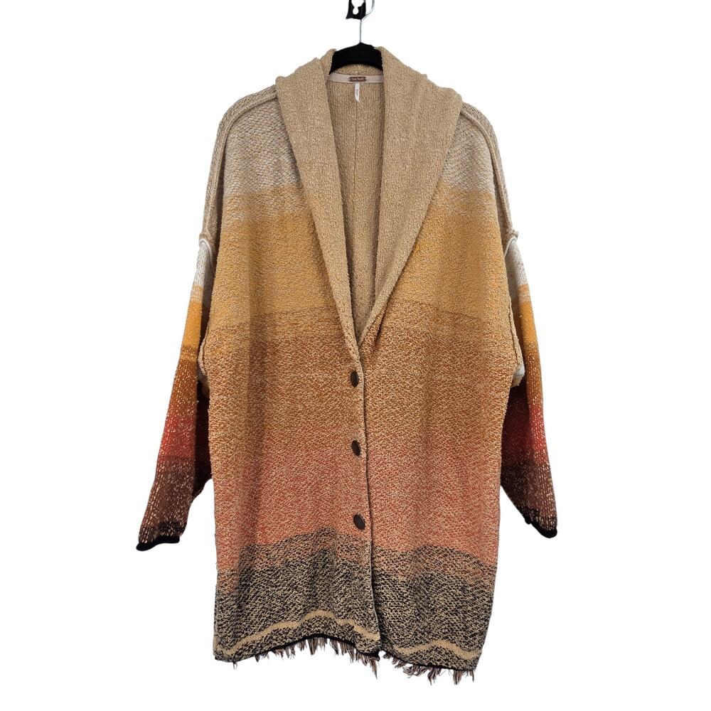 FREE PEOPLE XS SUNSET OVERSIZE KNIT FRIGE LONG SEEVE BUTTON FRONT CARDIGAN